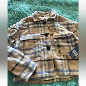 Adorable plaid HURLEY faux fur lined plaid short jacket nwt M rosa/lilac soft